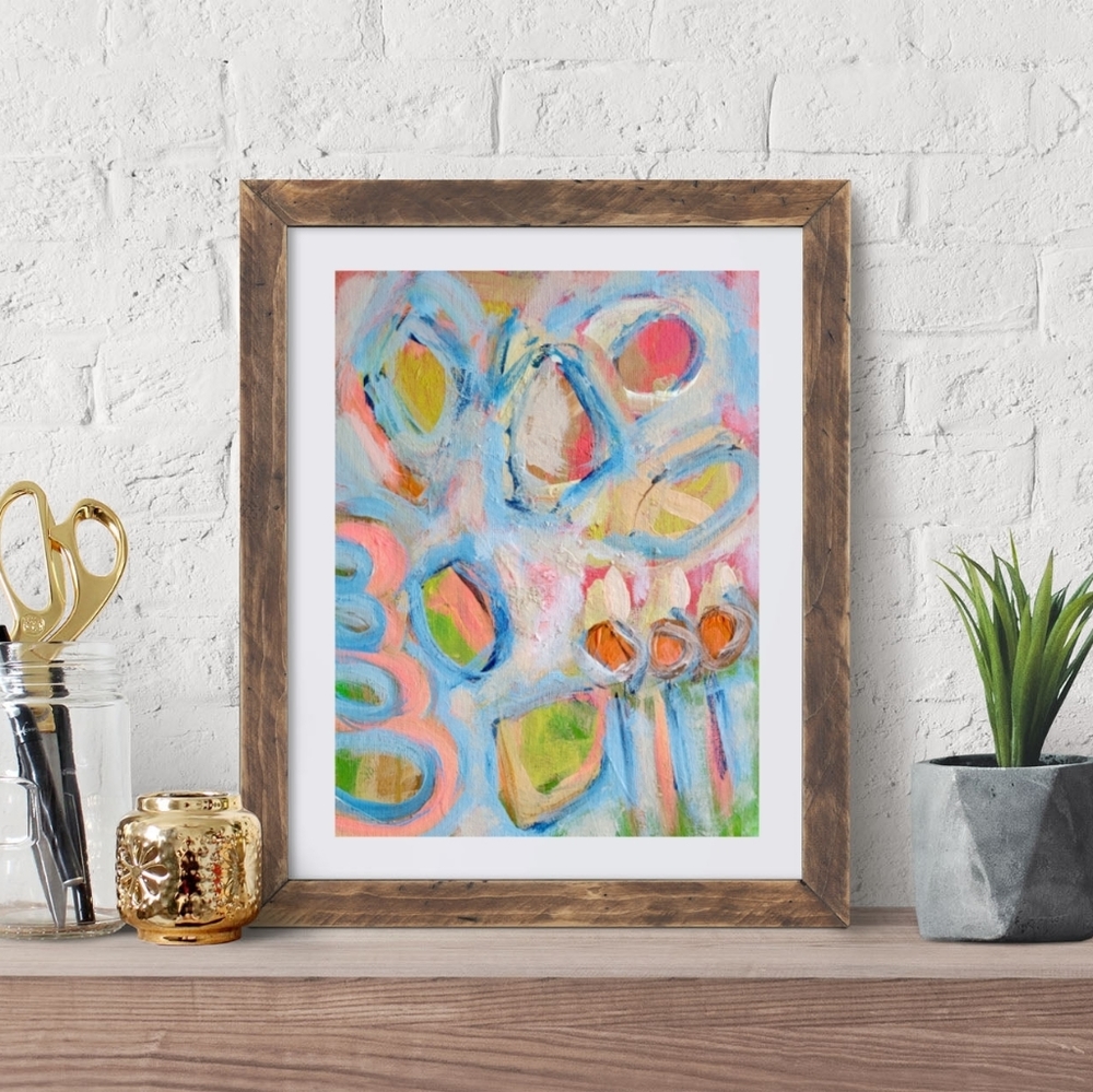 Original Abstract Floral Pastel Acrylic Painting on Canvas Panel 9"x12"